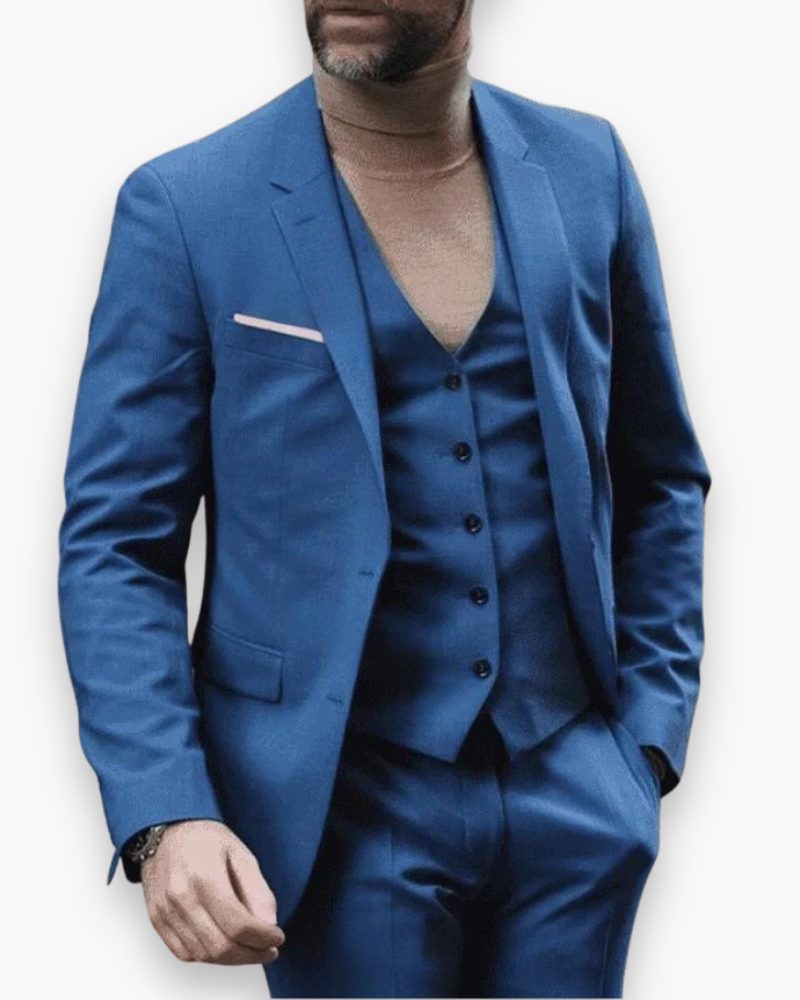 Three-Piece Suit Set with Waistcoat for Men - Marineblau
