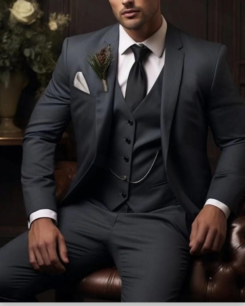 Three-Piece Suit with Waistcoat for Men - Charcoal