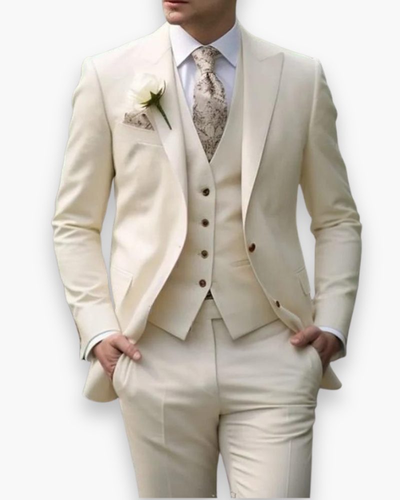 Three-Piece Suit with Waistcoat for Men - Cream