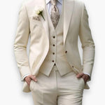 Three-Piece Suit with Waistcoat for Men - Cream