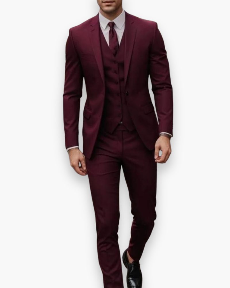 Three-Piece Suit with Waistcoat for Men - Burgundy