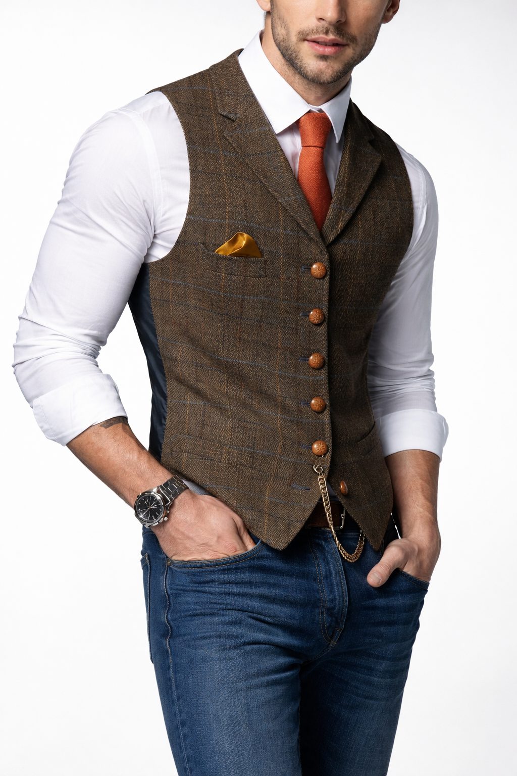 Tweed Single-Breasted Waistcoat for Men - View 3