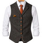 Tweed Single-Breasted Waistcoat for Men - Donkergrijs