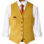 Tweed Single-Breasted Waistcoat for Men - Geel