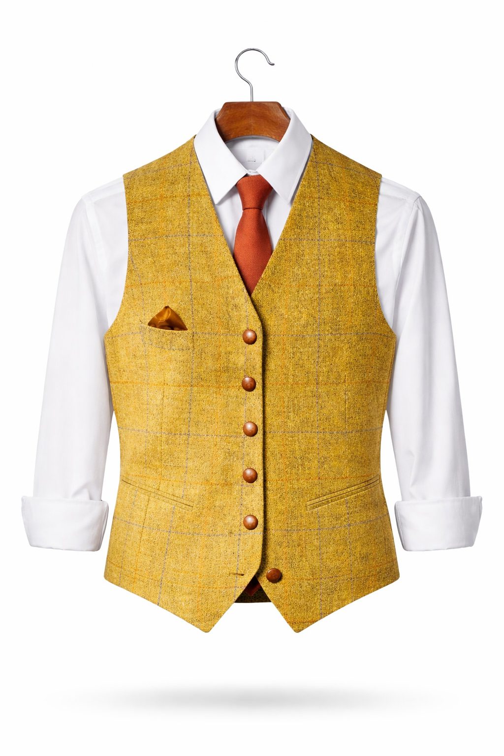 Tweed Single-Breasted Waistcoat for Men - Geel