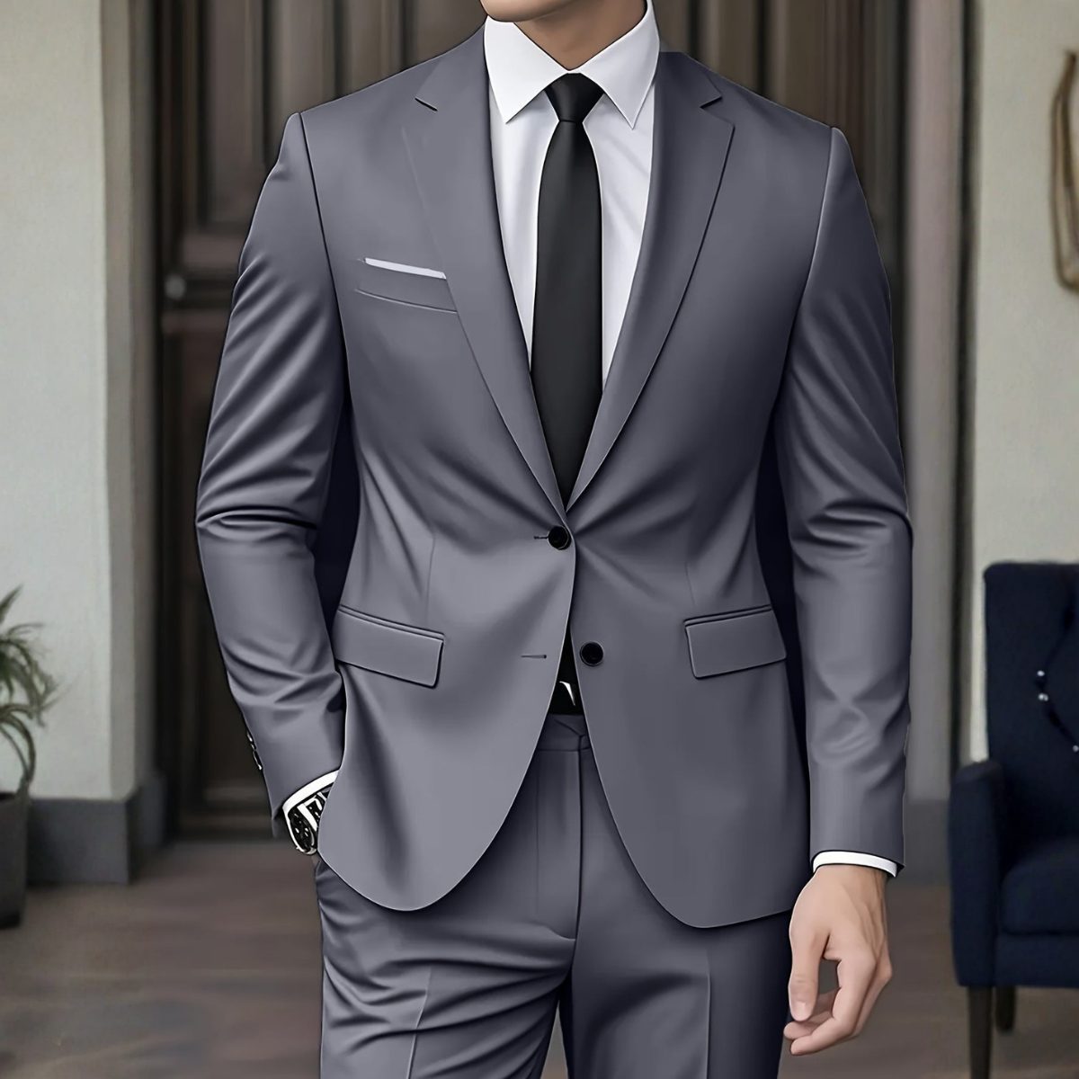 Two-Piece Suit Jacket and Trousers for Men - Gris