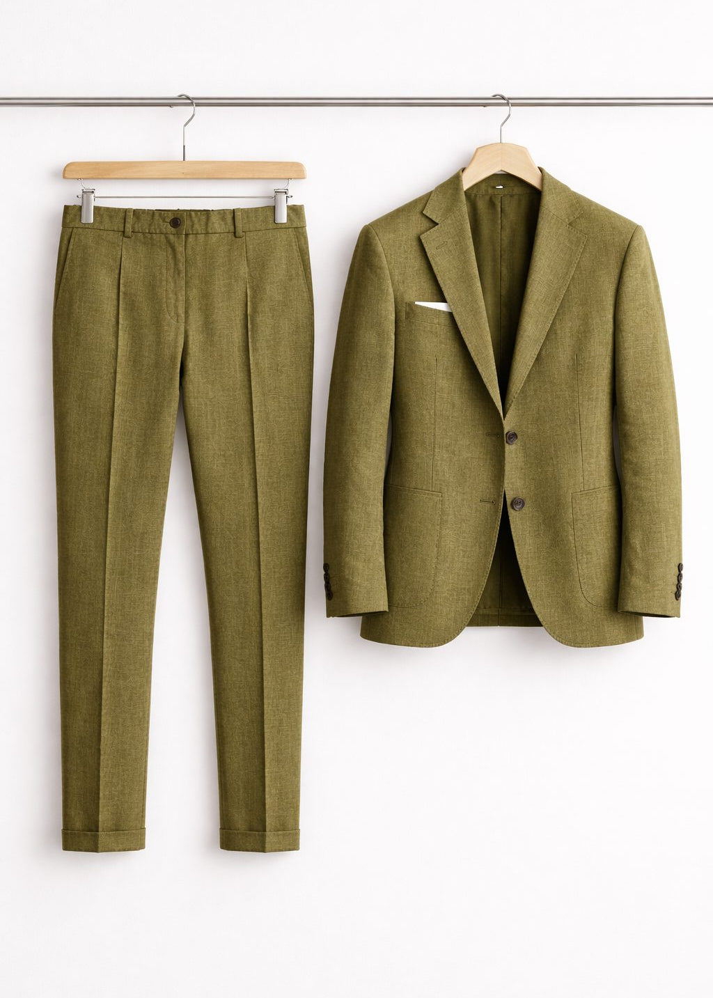 Two-Piece Wool Blazer Suit for Men - Olijfgroen