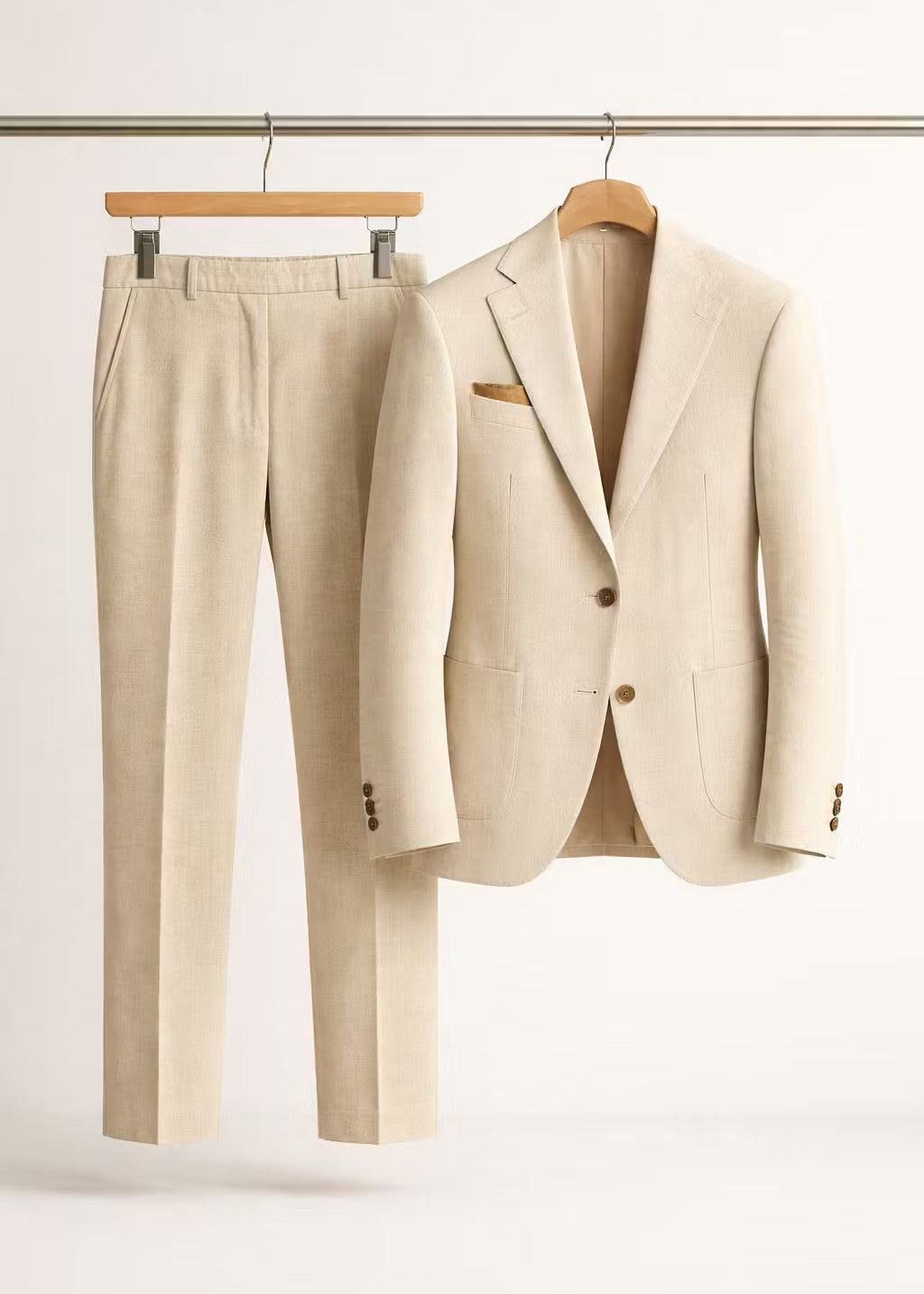 Two-Piece Wool Blazer Suit for Men - Beige
