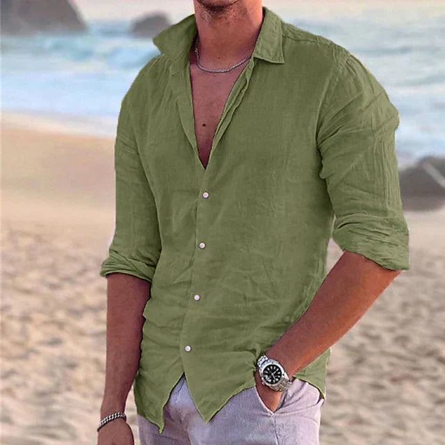 Cotton Linen Button-Down Shirt for Men