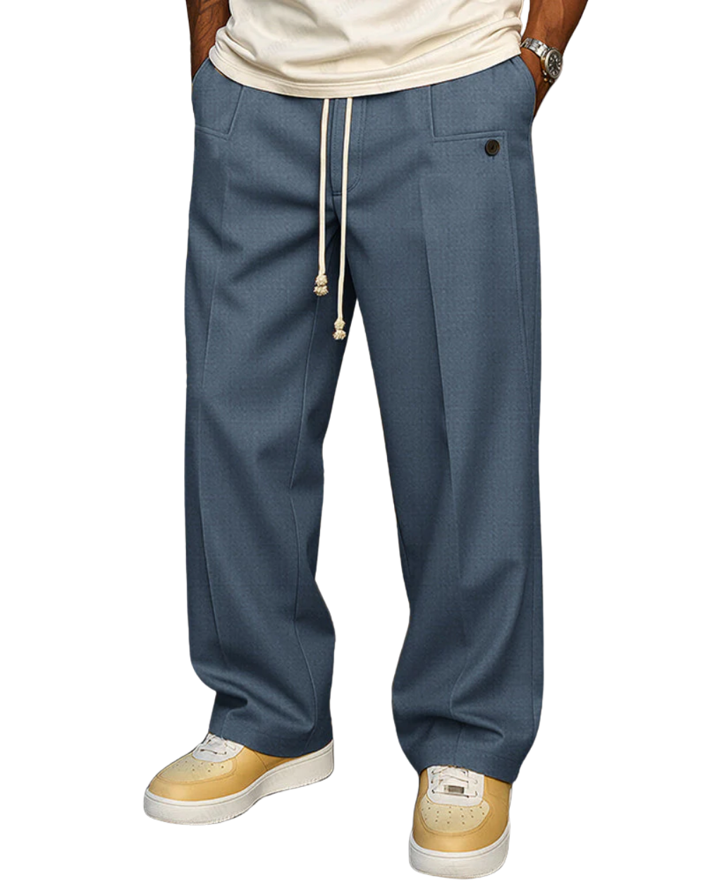 Straight Leg Drawstring Trousers for Men