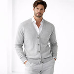 V-Neck Knit Cardigan with Button Closure for Men - Grey