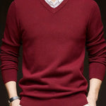 V-Neck Knit Jumper for Women - Burgundy