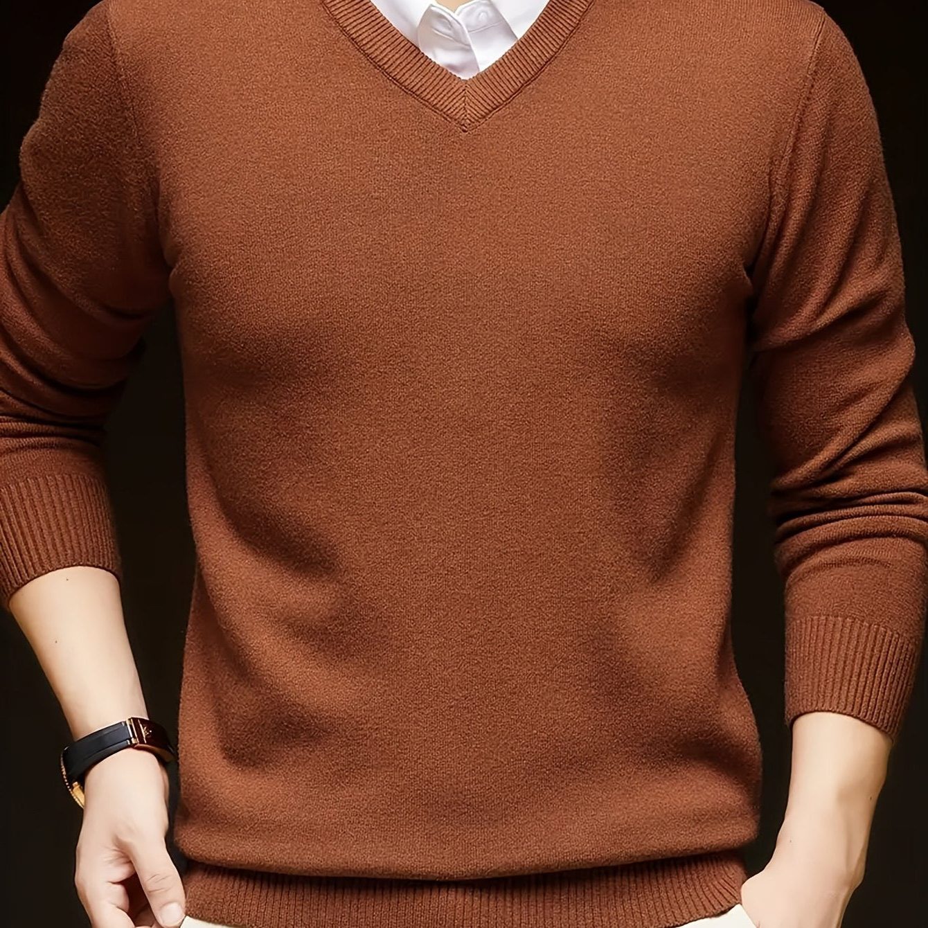 V-Neck Knit Jumper for Women - Chocolate