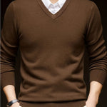 V-Neck Knit Jumper for Women - Coffee Brown