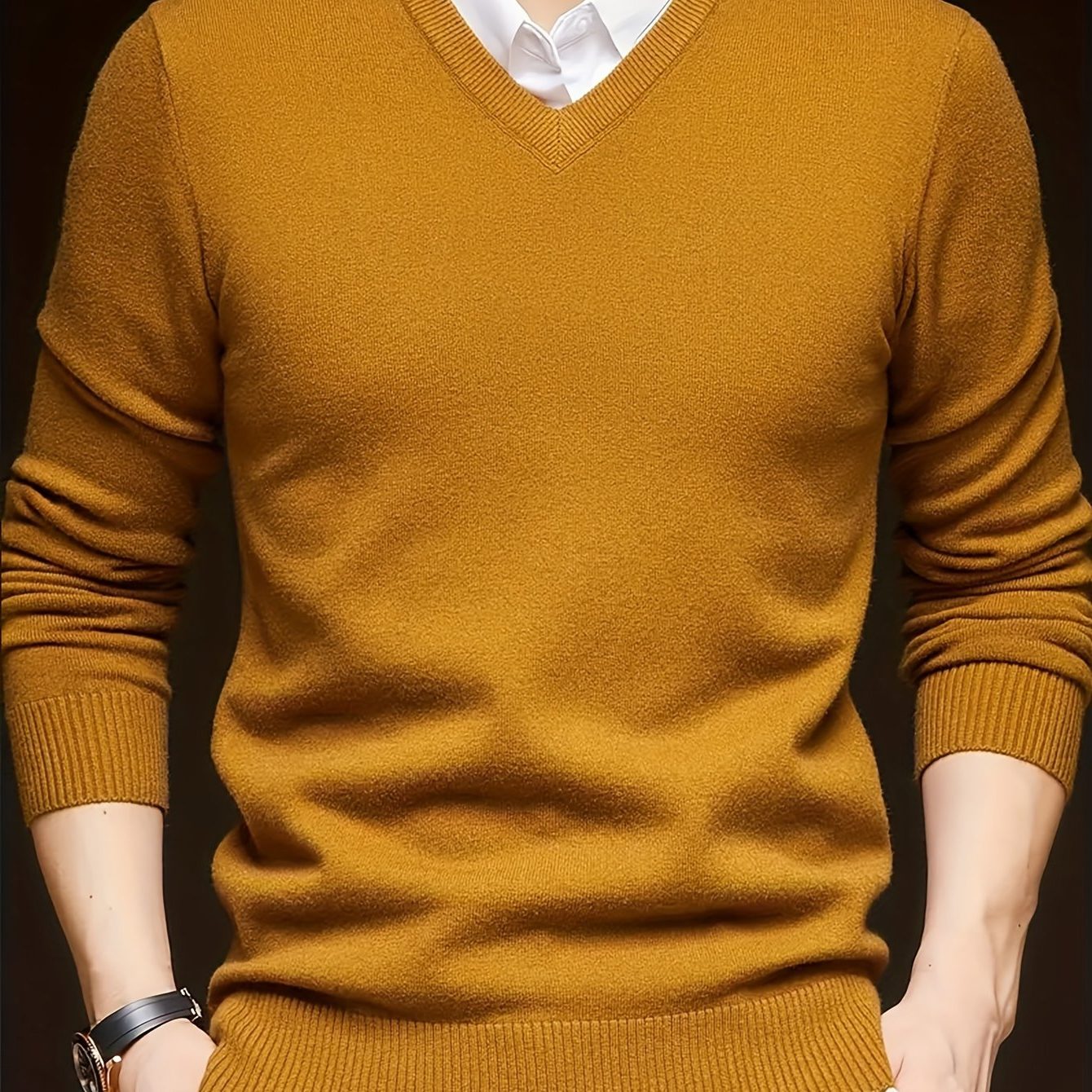 V-Neck Knit Jumper for Women - Orange Yellow