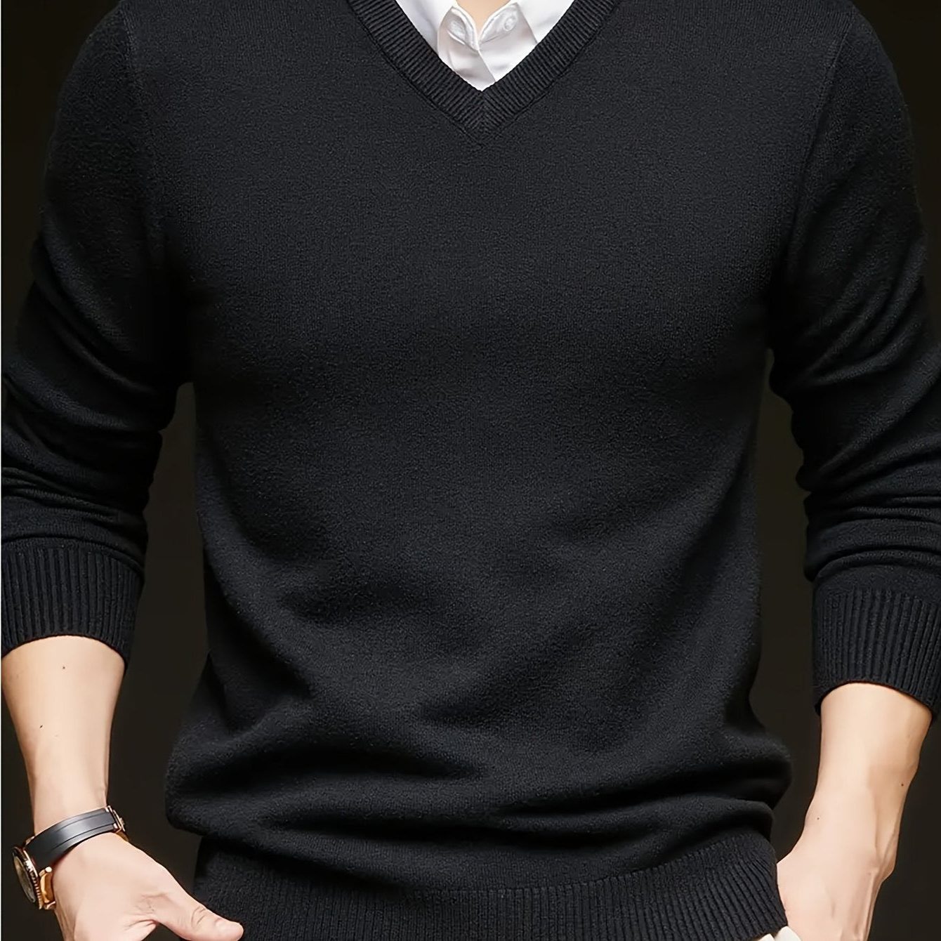 V-Neck Knit Jumper for Women - Black
