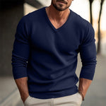 V-Neck Ribbed Knit Jumper for Men - Dark Navy