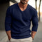 V-Neck Ribbed Knit Jumper for Men - Dark Navy