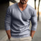 V-Neck Ribbed Knit Jumper for Men - Light Grey