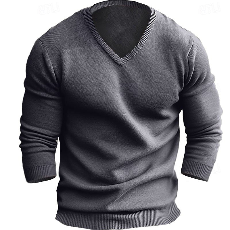 V-Neck Ribbed Knit Jumper for Men - View 5