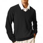V-Neck Ribbed Knit Sweater for Men - Black