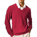 V-Neck Ribbed Knit Sweater for Men - Wine