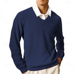 V-Neck Ribbed Knit Sweater for Men - Dark Navy