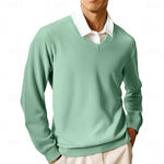 V-Neck Ribbed Knit Sweater for Men - Green