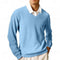 V-Neck Ribbed Knit Sweater for Men - Light Blue