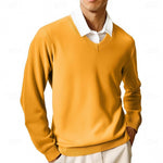 V-Neck Ribbed Knit Sweater for Men - Yellow
