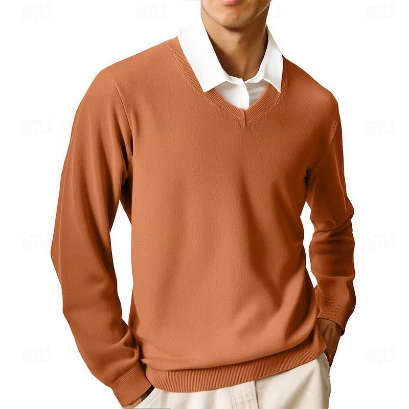 V-Neck Ribbed Knit Sweater for Men - Caramel