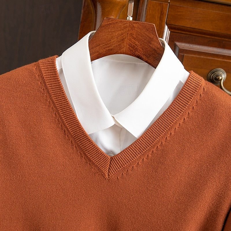 V-Neck Ribbed Knit Sweater for Men - View 8