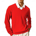 V-Neck Ribbed Knit Sweater for Men - Red