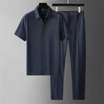 Short Sleeve Polo Shirt and Straight Leg Trousers Set for Men