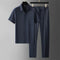 Short Sleeve Polo Shirt and Straight Leg Trousers Set for Men