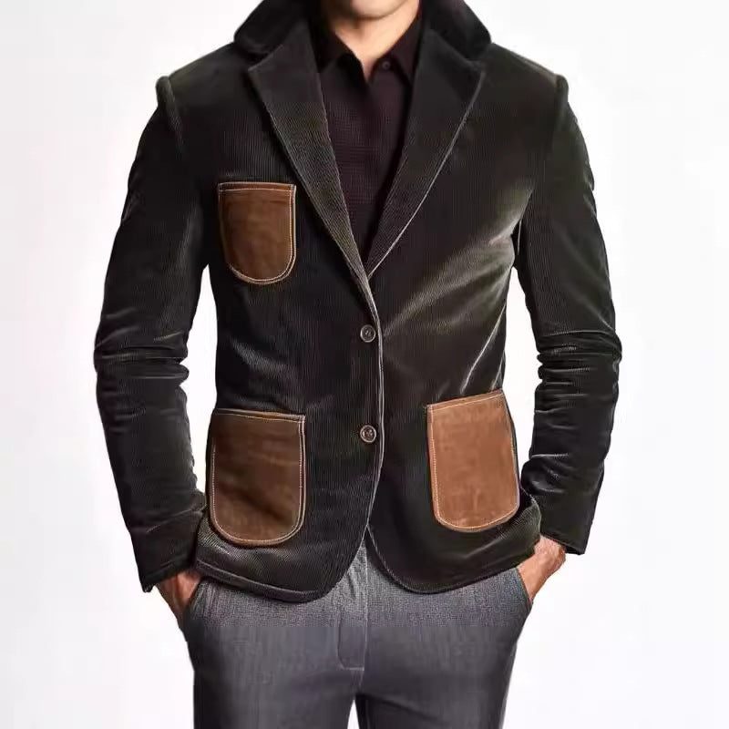 Velvet Blazer with Contrast Welt Pockets for Men