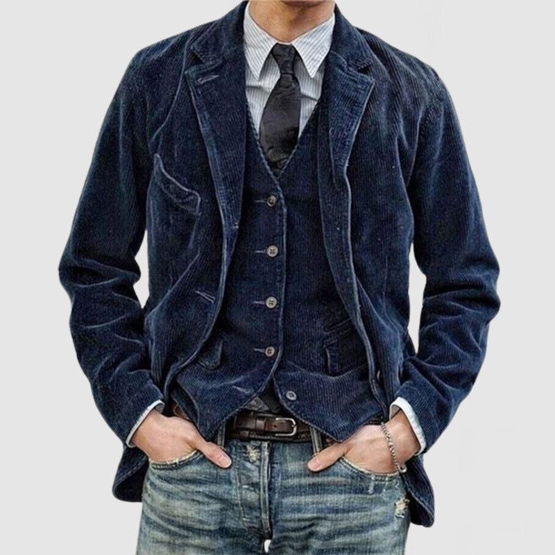 Velvet Blazer with Waistcoat for Men - Blue