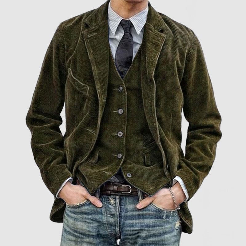 Velvet Blazer with Waistcoat for Men - Olive Green