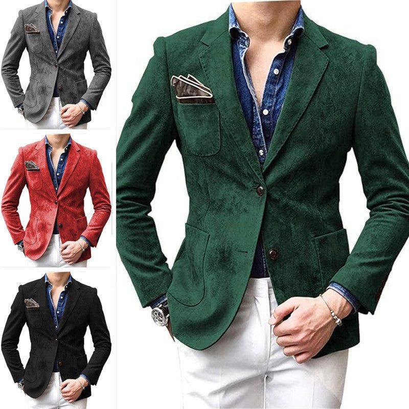 Velvet Slim Fit Blazer with Patch Pockets for Men