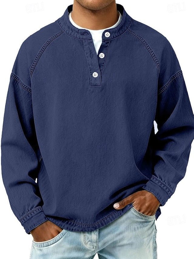 Vintage Button-Down Long Sleeve Shirt for Men - Royal Blue