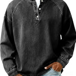 Vintage Button-Down Long Sleeve Shirt for Men - Black