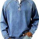 Vintage Button-Down Long Sleeve Shirt for Men - Light Blue