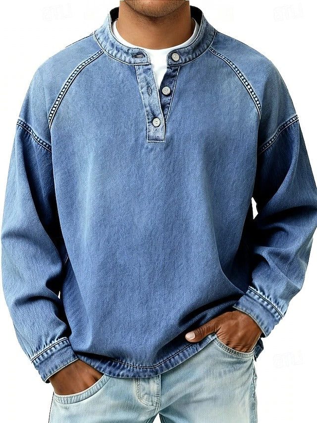 Vintage Button-Down Long Sleeve Shirt for Men - Light Blue