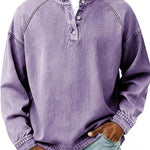 Vintage Button-Down Long Sleeve Shirt for Men - Purple