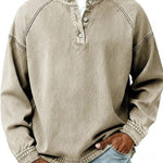 Vintage Button-Down Long Sleeve Shirt for Men - Khaki