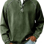 Vintage Button-Down Long Sleeve Shirt for Men - Dark Green
