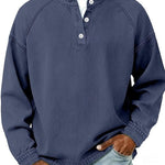Vintage Button-Down Long Sleeve Shirt for Men - Dark Blue