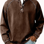 Vintage Button-Down Long Sleeve Shirt for Men - Brown