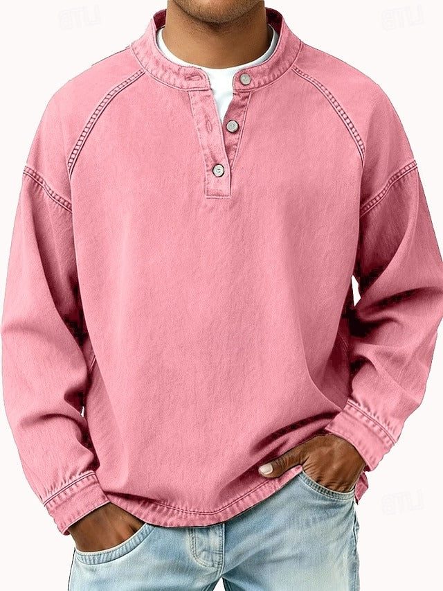 Vintage Button-Down Long Sleeve Shirt for Men - Pink