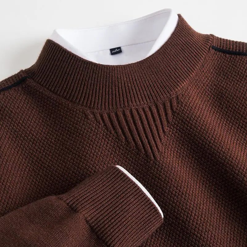 Waffle Knit Crew Neck Jumper for Women - Brown